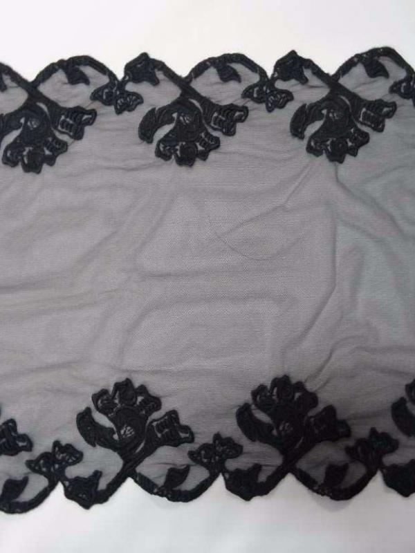 Galon de resille noire brode festonne des 2 cotes en 25cm