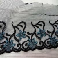 Galon de resille noire brode noir bleu