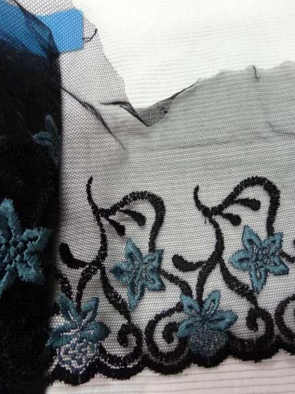 Galon de resille noire brode noir bleu