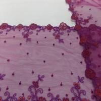 galon de résille prune brodé fleurs en 19cm pas cher