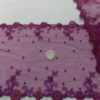 vente de galon de résille prune brodé fleurs en 19cm