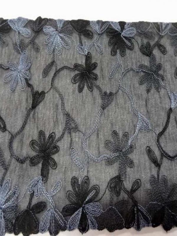 Galon de voile noir brode gris noir en 18 cm