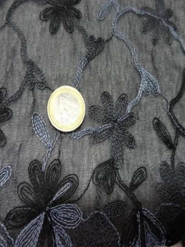 Galon de voile noir brode gris noir en 18 cm
