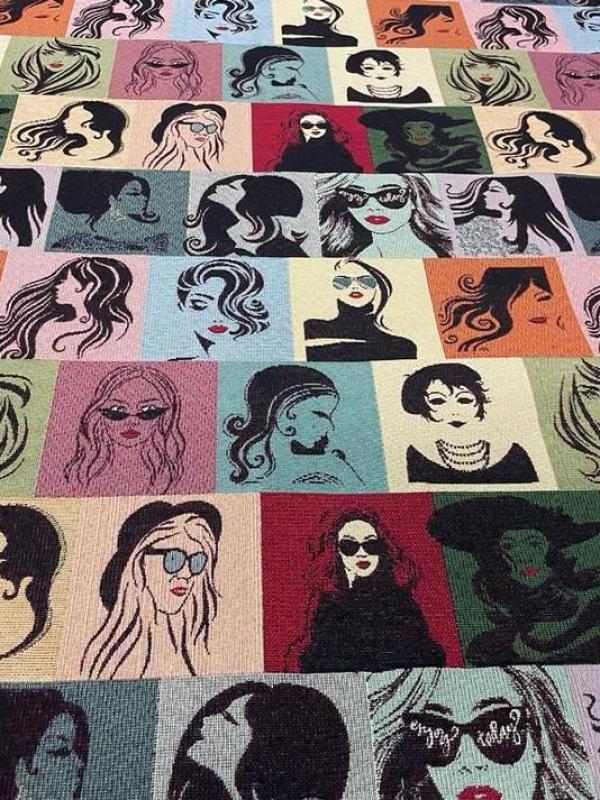 Jacquard d ameublement motifs visages multicolore