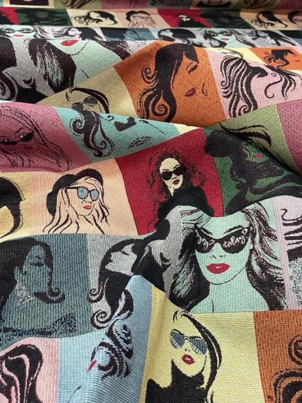 Jacquard d ameublement motifs visages multicolore