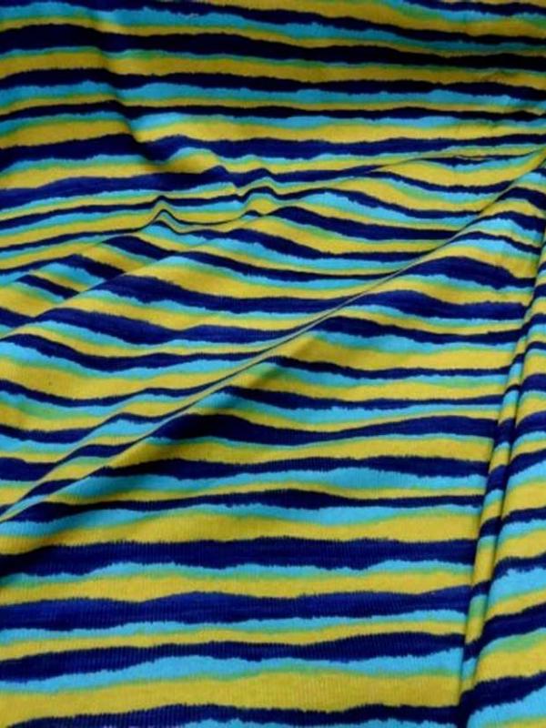 Jersey coton a fine cotes ton jaune bleu