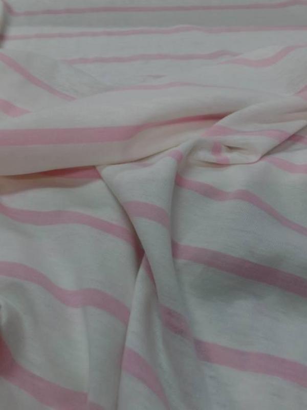 Jersey coton blanc a rayures rose
