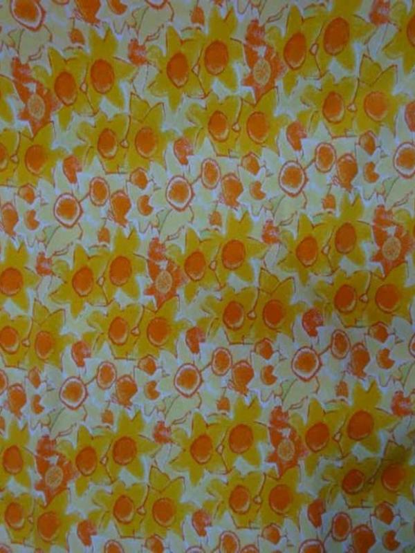 Jersey coton blanc imprime fleurs orange blanc