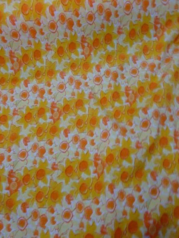 Jersey coton blanc imprime fleurs orange blanc