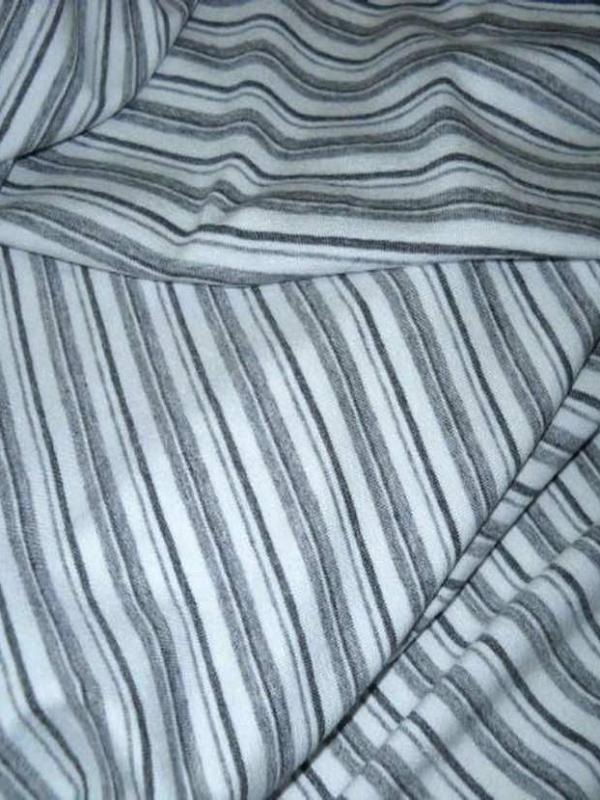 Jersey coton lycra blanc imprime rayures grise