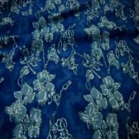 Jersey coton lycra bleu imprime fleurs