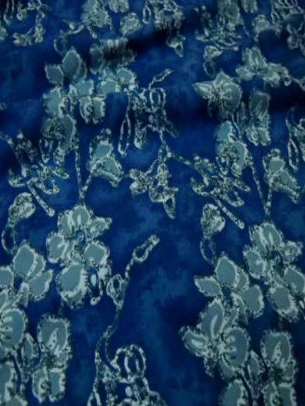 Jersey coton lycra bleu imprime fleurs