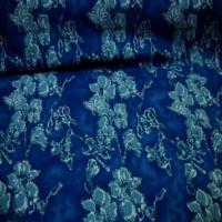 Jersey coton lycra bleu imprime fleurs0