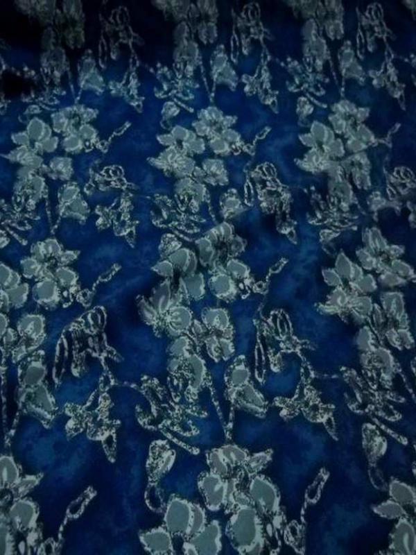 Jersey coton lycra bleu imprime fleurs