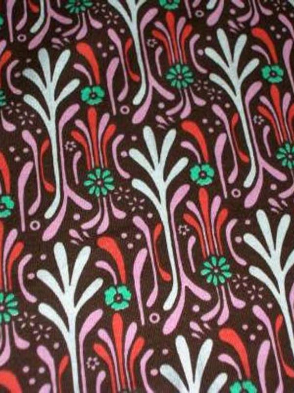 Jersey coton lycra marron imprime fleurs