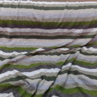 Jersey coton melange fin froisse permanent a rayures ecrue taupe kaki et gris