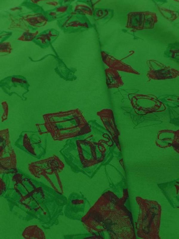 vente de tissu jersey coton vert imprimé motifs bordeaux