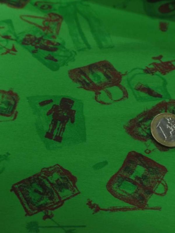 vente de tissu jersey coton vert imprimé motifs bordeaux