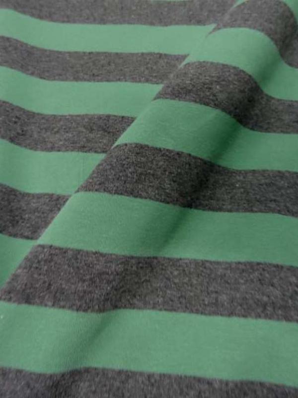 Jersey lycra en coton gris raye vert 1