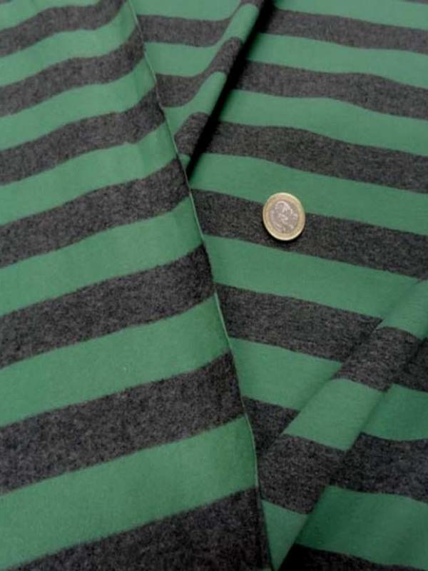 Jersey lycra en coton gris raye vert 1