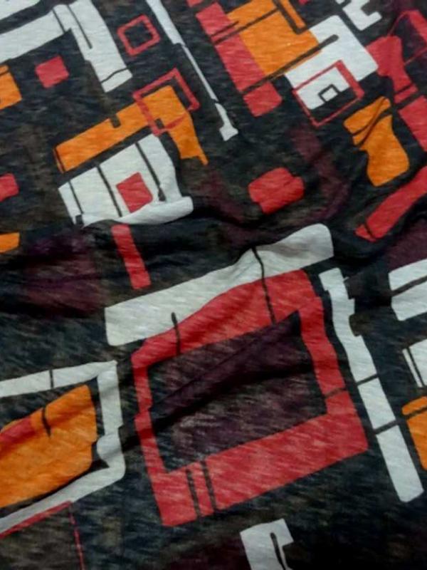 Jersey melange imprime ton marron orange blanc