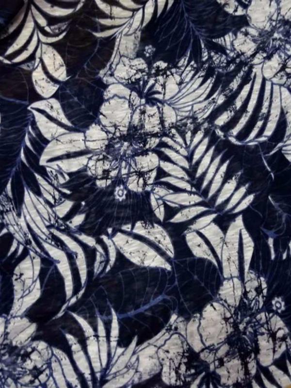Jersey melange ton bleu bleu imprime fleurs