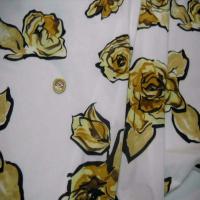Jersey polyester blanc imprime rose ton beige jaune8