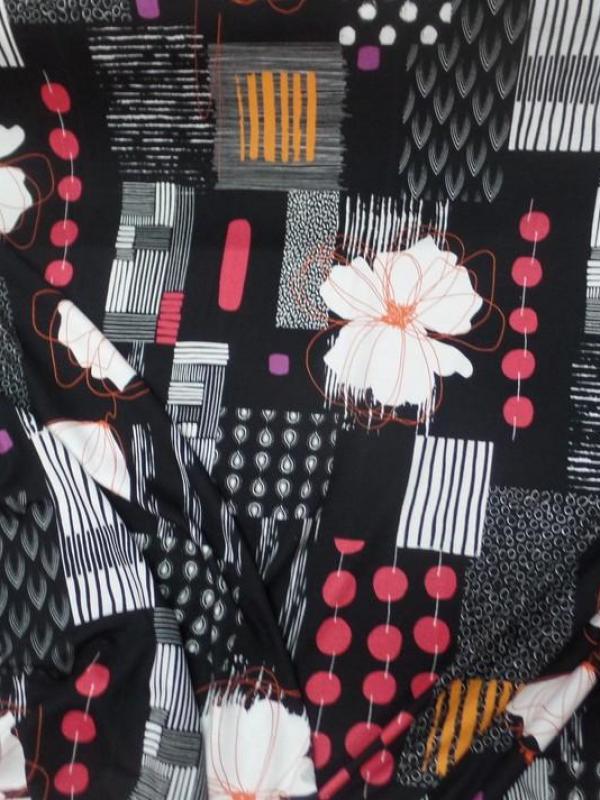 vente de tissu Jersey viscose lycra noir imprimé