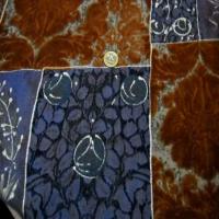 Lainage leger facon patchwork caramel et bleu0