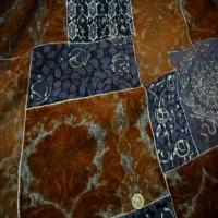 Lainage leger facon patchwork caramel et bleu5