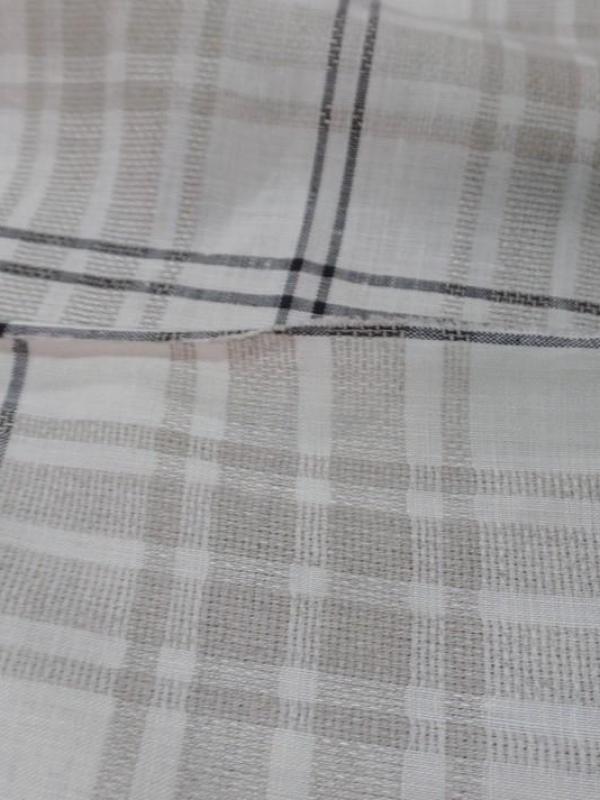 vente de tissu Lin 100 %  blanc imprimé carreaux beige et noir