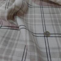tissu Lin 100 %  blanc imprimé carreaux beige et noir en ligne