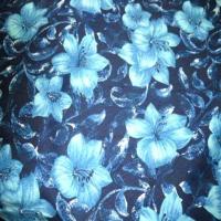 Lin coton imprime fleurs ton bleu