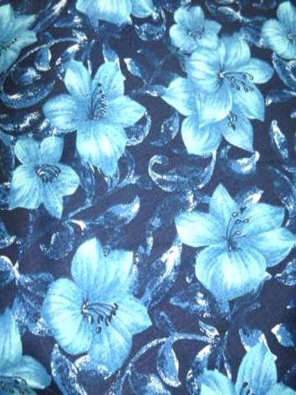Lin coton imprime fleurs ton bleu
