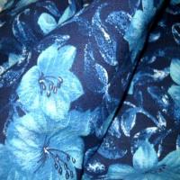 Lin coton imprime fleurs ton bleu1