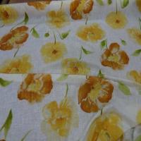 Lin fin blanc imprime fleurs safran jaune
