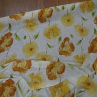 Lin fin blanc imprime fleurs safran jaune0