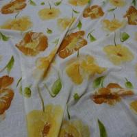 Lin fin blanc imprime fleurs safran jaune6