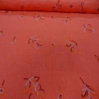 Lin orange brode motifs fleurs