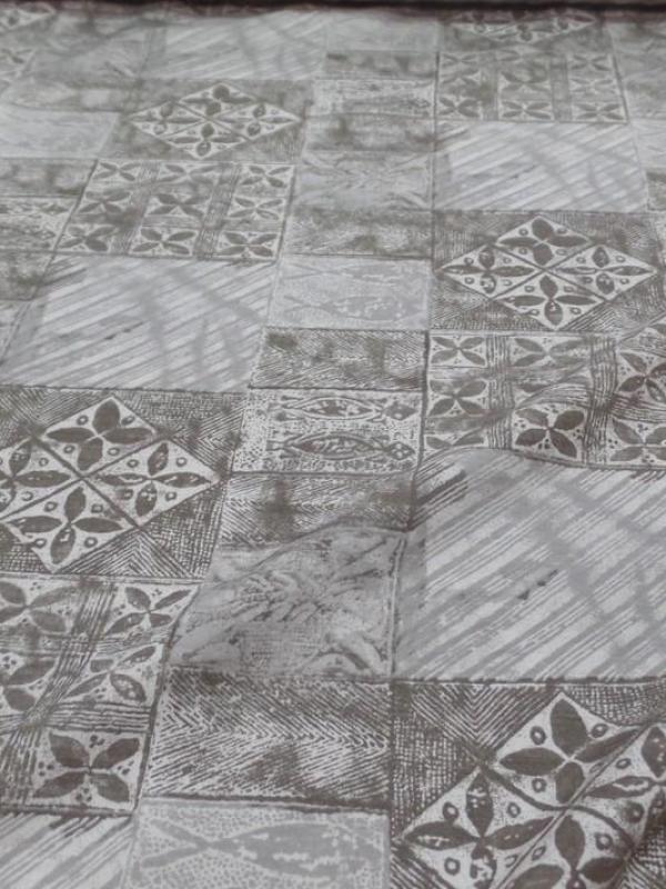 tissu Lin viscose beige taupe blanc imprimé carreaux fleurs