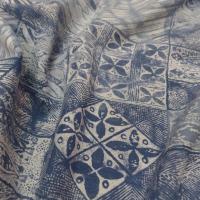 Lin viscose bleu blanc casse imprimé carreaux fleurs en 1 55 m de l