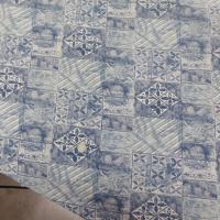 tissu Lin viscose bleu blanc casse imprimé carreaux fleurs