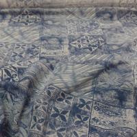 tissu Lin viscose bleu blanc casse imprimé carreaux fleurs