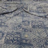 tissu Lin viscose bleu blanc casse imprimé carreaux fleurs