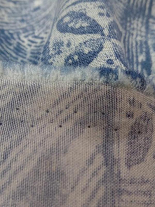 tissu Lin viscose bleu blanc casse imprimé carreaux fleurs