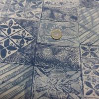 tissu Lin viscose bleu blanc casse imprimé carreaux fleurs