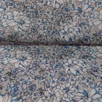 Lin viscose imprime gris blanc bleu