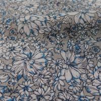 Lin viscose imprimé gris blanc bleu