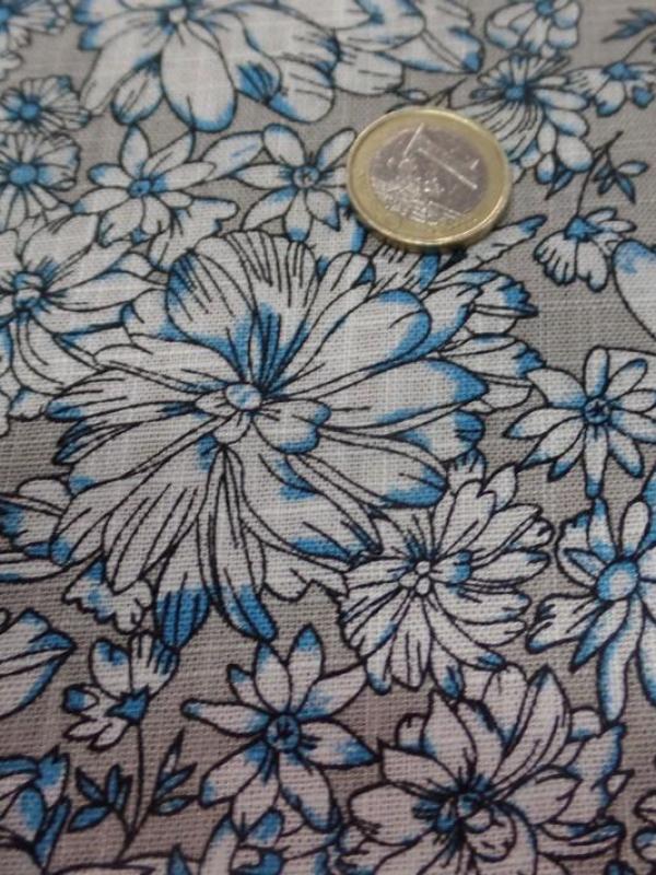 Lin viscose imprime gris blanc bleu