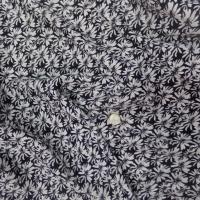 tissu Lin viscose noir imprimé fleurs blanc cassé